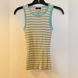 Henri Bendel Blue and Cream Striped Sequin Top